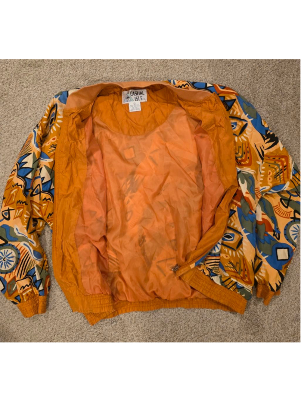 Women's Vintage Casual Isle Silk Abstract Print Bomber Jacket Large - Picture 7 of 7